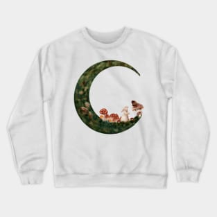 Spring Moon Cottagecore water color Mushrooms Forest White Rabbit and Baby Mouse Crewneck Sweatshirt